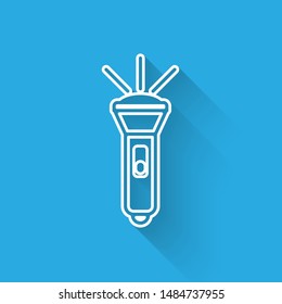 White line Flashlight icon isolated with long shadow.  Vector Illustration