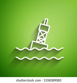 White line Floating buoy on the sea icon isolated on green background.  Vector Illustration