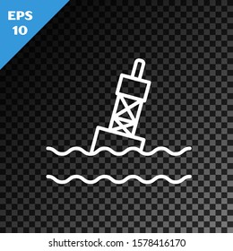White line Floating buoy on the sea icon isolated on transparent dark background.  Vector Illustration
