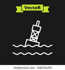 White line Floating buoy on the sea icon isolated on black background.  Vector Illustration