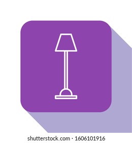 White line Floor lamp icon isolated on white background. Purple square button. Vector Illustration