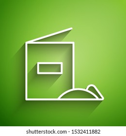White line Flour pack icon isolated on green background.  Vector Illustration