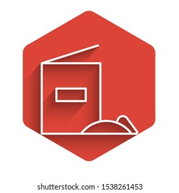 White line Flour pack icon isolated with long shadow. Red hexagon button. Vector Illustration