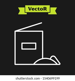 White line Flour pack icon isolated on black background.  Vector Illustration