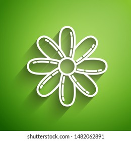 White line Flower icon isolated on green background. Sweet natural food.  Vector Illustration