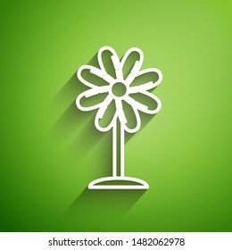 White line Flower icon isolated on green background. Sweet natural food.  Vector Illustration
