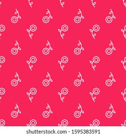 White line Flower icon isolated seamless pattern on red background.  Vector Illustration
