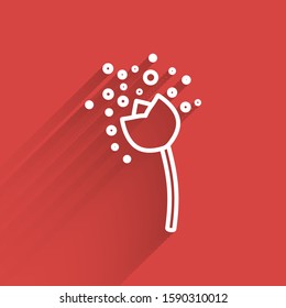 White line Flower producing pollen in atmosphere icon isolated with long shadow.  Vector Illustration