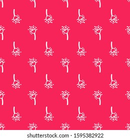 White line Flower producing pollen in atmosphere icon isolated seamless pattern on red background.  Vector Illustration