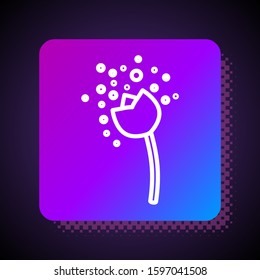 White line Flower producing pollen in atmosphere icon isolated on black background. Square color button. Vector Illustration