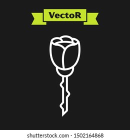White line Flower rose icon isolated on black background.  Vector Illustration