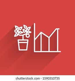 White line Flower statistics icon isolated with long shadow.  Vector Illustration