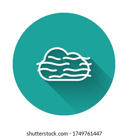 White line Fog and cloud icon isolated with long shadow. Green circle button. Vector Illustration