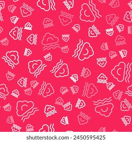 White line Fog and cloud icon isolated seamless pattern on red background.  Vector