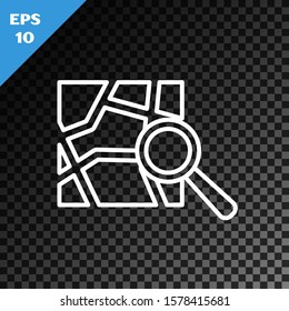 White line Folded map with location marker icon isolated on transparent dark background.  Vector Illustration