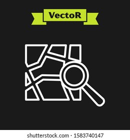 White line Folded map with location marker icon isolated on black background.  Vector Illustration