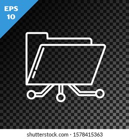 White line Folder and lock icon isolated on transparent dark background. Cyber defense. Security, safety, protection concept.  Vector Illustration