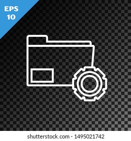 White line Folder settings with gears icon isolated on transparent dark background. Software update, transfer protocol, teamwork tool management, copy process.  Vector Illustration