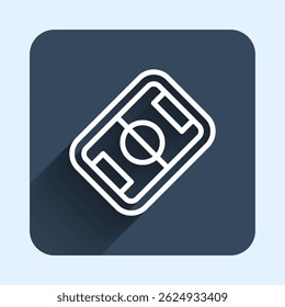 White line Football or soccer field icon isolated with long shadow background. Blue square button. Vector
