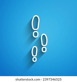 White line Footsteps icon isolated on blue background. Detective is investigating. To follow in the footsteps. Long shadow. Vector Illustration