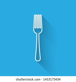 White line Fork icon isolated with long shadow. Cutlery symbol.  Vector Illustration