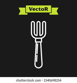 White line Fork icon isolated on black background. Cutlery symbol.  Vector Illustration
