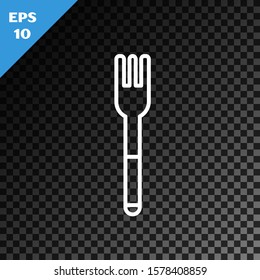 White line Fork icon isolated on transparent dark background. Cutlery symbol.  Vector Illustration