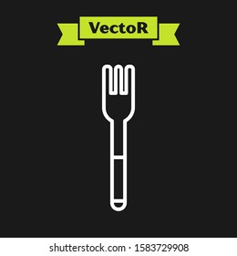 White line Fork icon isolated on black background. Cutlery symbol.  Vector Illustration
