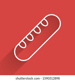 White line French baguette bread icon isolated with long shadow.  Vector Illustration