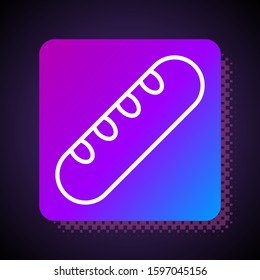 White line French baguette bread icon isolated on black background. Square color button. Vector Illustration