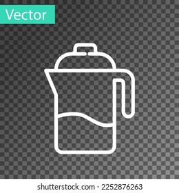 White line French press icon isolated on transparent background.  Vector