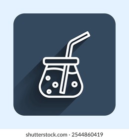 White line Fresh smoothie icon isolated with long shadow background. Blue square button. Vector