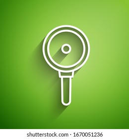 White line Frying pan icon isolated on green background. Fry or roast food symbol.  Vector Illustration