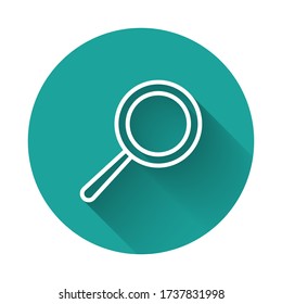 White line Frying pan icon isolated with long shadow. Fry or roast food symbol. Green circle button. Vector Illustration