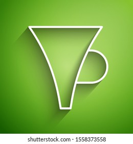 White line Funnel or filter icon isolated on green background.  Vector Illustration