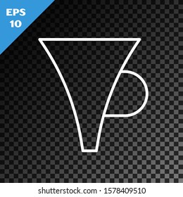 White line Funnel or filter icon isolated on transparent dark background.  Vector Illustration