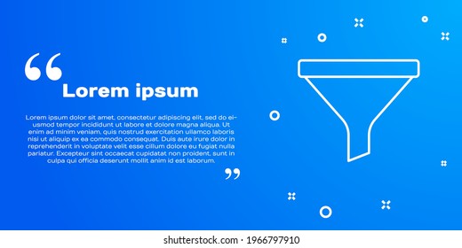 Icono de embudo o filtro de línea blanca aislado en fondo azul.  Vector