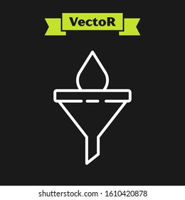 White line Funnel or filter and motor oil drop icon isolated on black background.  Vector Illustration