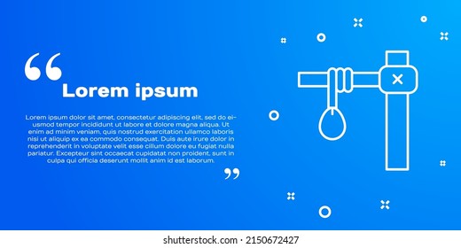 Línea blanca Icono colgante de bucle de cuerda Gallow aislado en fondo azul. Rope atado a la nariz. Suicidio, ahorcamiento o linchamiento.  Vector