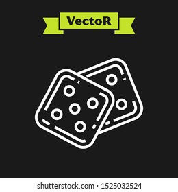 White line Game dice icon isolated on black background. Casino gambling.  Vector Illustration