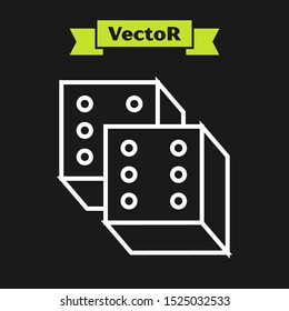 White line Game dice icon isolated on black background. Casino gambling.  Vector Illustration