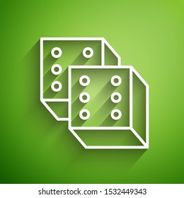 White line Game dice icon isolated on green background. Casino gambling.  Vector Illustration