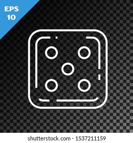 White line Game dice icon isolated on transparent dark background. Casino gambling.  Vector Illustration