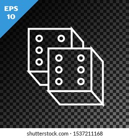 White line Game dice icon isolated on transparent dark background. Casino gambling.  Vector Illustration