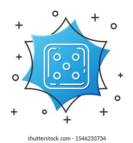 White line Game dice icon isolated on white background. Casino gambling. Blue hexagon button. Vector Illustration