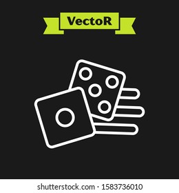 White line Game dice icon isolated on black background. Casino gambling.  Vector Illustration