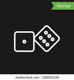 White line Game dice icon isolated on black background. Casino gambling.  Vector Illustration