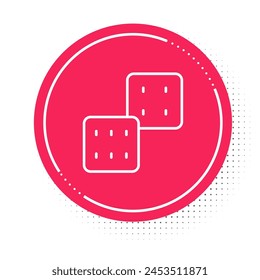 White line Game dice icon isolated on white background. Casino gambling. Red circle button. Vector