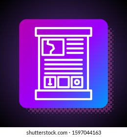 White line Game guide icon isolated on black background. User manual, instruction, guidebook, handbook. Square color button. Vector Illustration