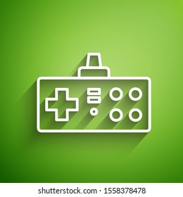 White line Gamepad icon isolated on green background. Game controller.  Vector Illustration
